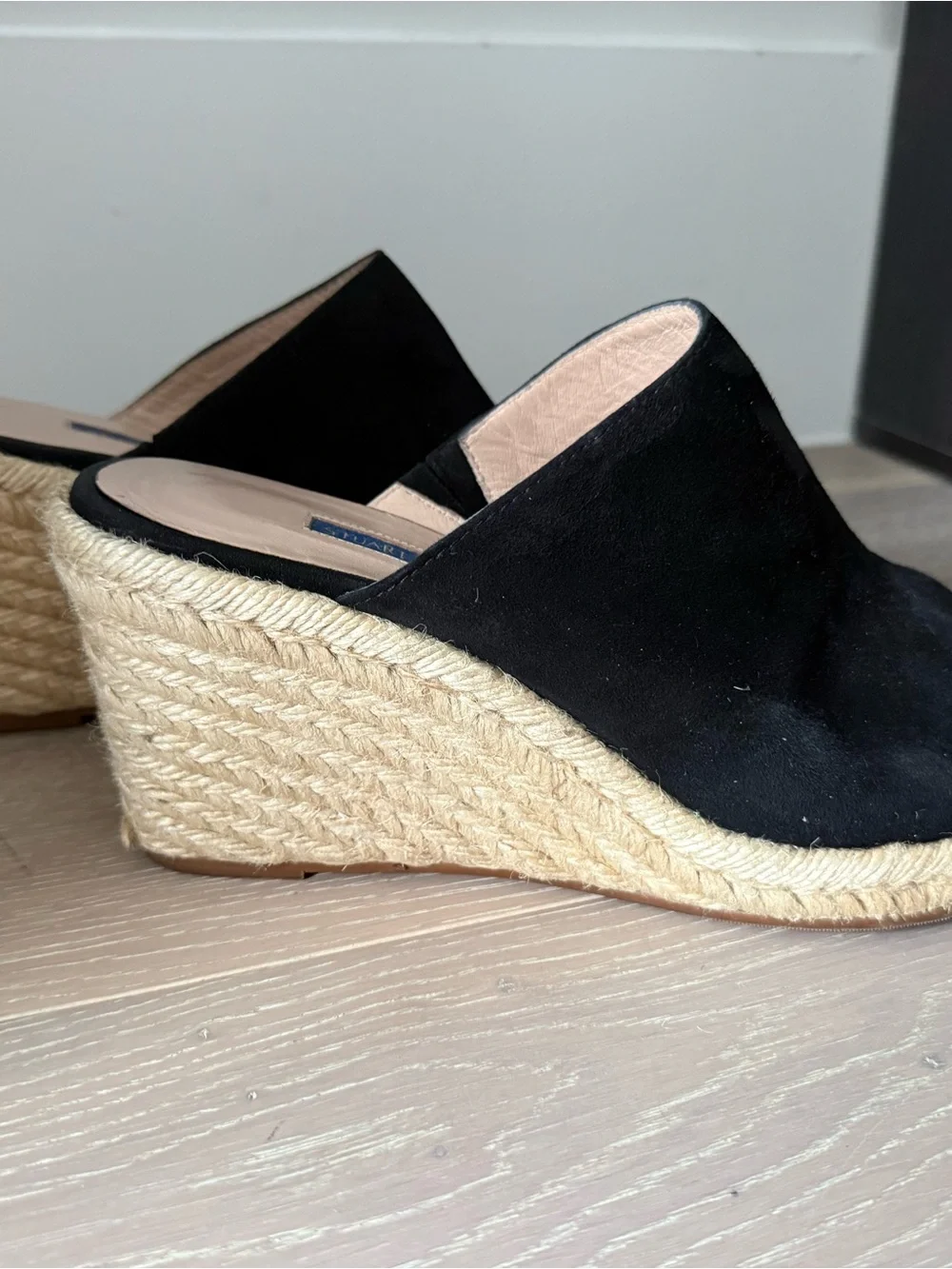 Stuart Weitzman Black Suede Espadrille Wedge Mules - Picture 2 of 6